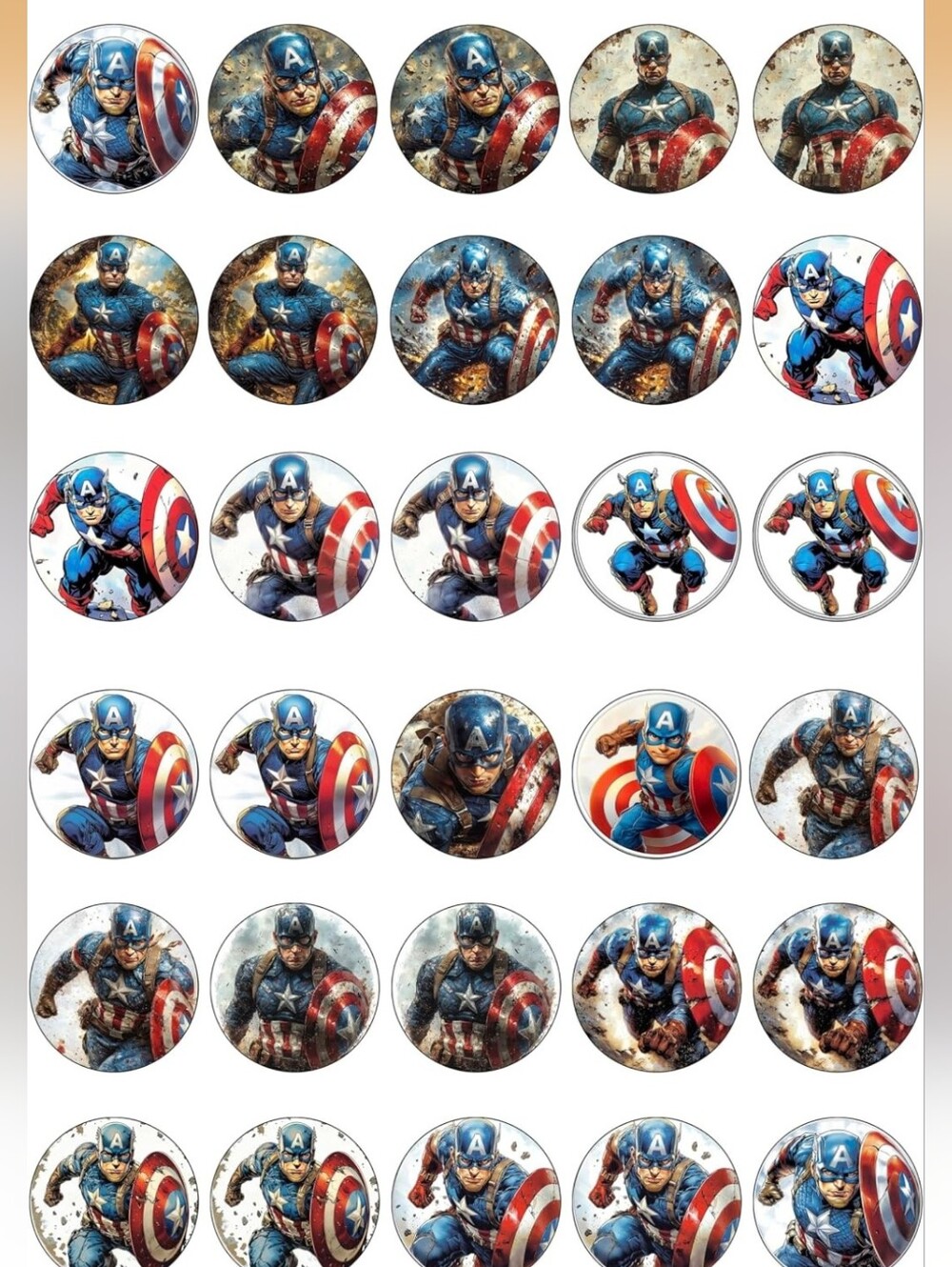 30 x Edible Cupcake Toppers –Super Soldier America Themed Collection